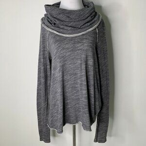 Free people Beach Boho Gray Cowl Neck Long Sleeve T Shirt One Size